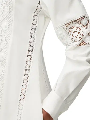 LOEWE Women's x Paula's Ibiza Lace Long-Sleeve Shirtdress - White | Thumbnail 4 LOEWE Women's x Paula's Ibiza Lace Long-Sleeve Shirtdress - White | Thumbnail 4