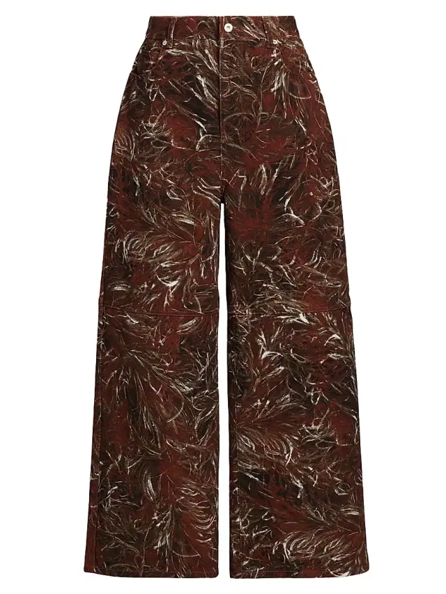 Women's  x Paula's Ibiza Feather-Print High-Rise Wide-Leg Jeans - Dark Brown White