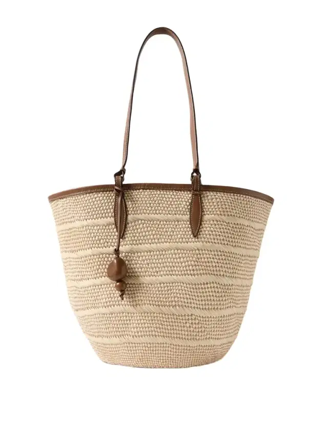 Basket Medium Leather-trimmed Woven Iraca Tote