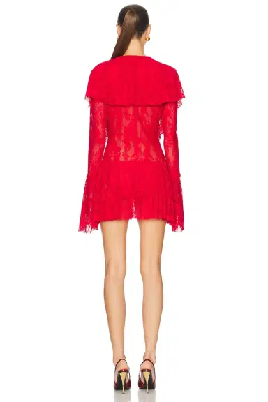 Norma Kamali Long Sleeve Deep V Ruffle Mini Dress | Thumbnail 3 Norma Kamali Long Sleeve Deep V Ruffle Mini Dress | Thumbnail 3