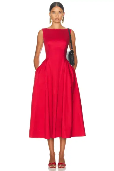 Helsa Stretch Cotton Sateen Midi Dress | Thumbnail 3 Helsa Stretch Cotton Sateen Midi Dress | Thumbnail 3