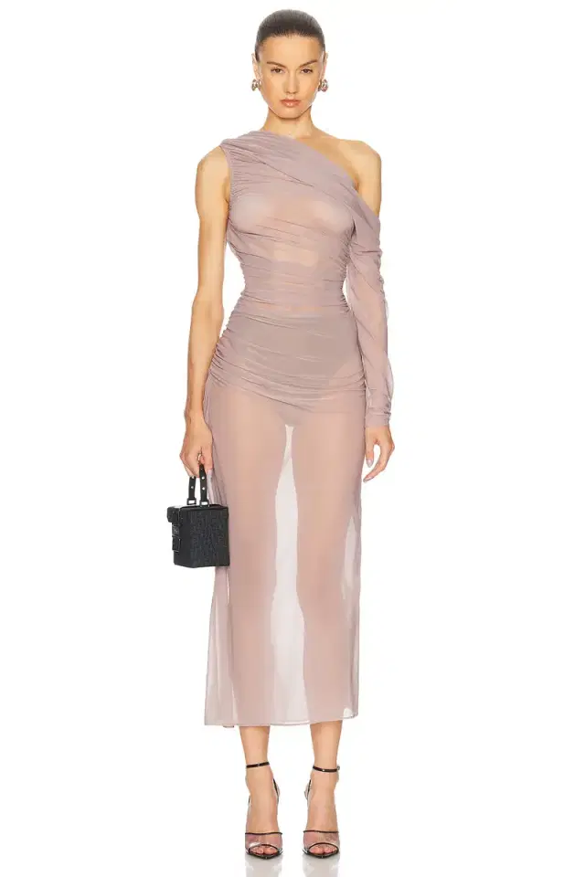 Atlein One Sleeve Draped Long Dress