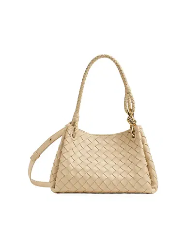 Bottega Veneta Women's Medium Parachute Intrecciato Leather Shoulder Bag - Tufo Muse Brass | Thumbnail 1 Bottega Veneta Women's Medium Parachute Intrecciato Leather Shoulder Bag - Tufo Muse Brass | Thumbnail 1