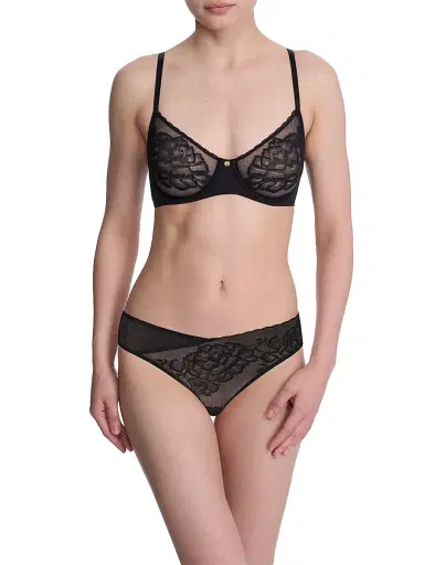 Natori Women's Flora Unlined Lace Balconette Underwire Bra - Black | Thumbnail 2 Natori Women's Flora Unlined Lace Balconette Underwire Bra - Black | Thumbnail 2