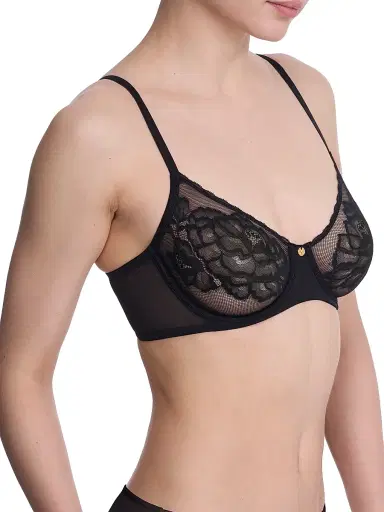 Natori Women's Flora Unlined Lace Balconette Underwire Bra - Black | Thumbnail 3 Natori Women's Flora Unlined Lace Balconette Underwire Bra - Black | Thumbnail 3