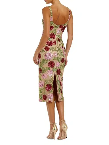 Mac Duggal Women's Embellished Floral Mesh Scoopneck Midi-Dress - Beige Multi - Size 14 | Thumbnail 2