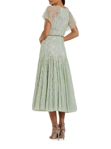 Mac Duggal Women's Beaded Mesh Flutter-Sleeve Cocktail Dress - Seafoam | Thumbnail 2