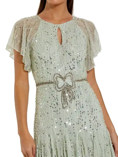 Mac Duggal Women's Beaded Mesh Flutter-Sleeve Cocktail Dress - Seafoam | Thumbnail 3