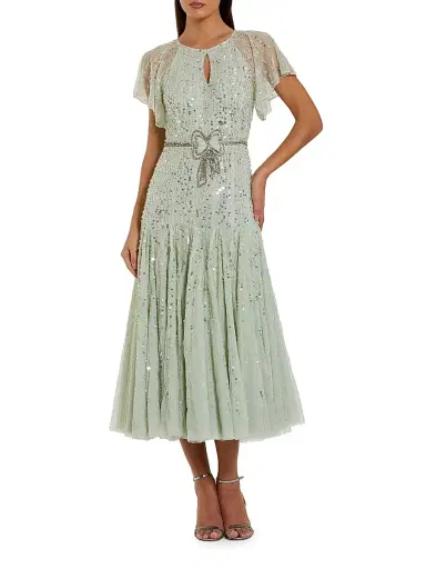 Mac Duggal Women's Beaded Mesh Flutter-Sleeve Cocktail Dress - Seafoam | Thumbnail 1