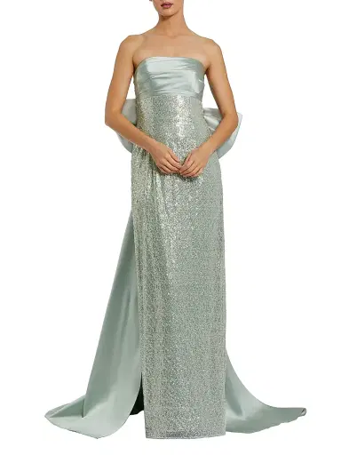 Mac Duggal Women's Embellished Bow Strapless Gown - Sage - Size 12 | Thumbnail 1 Mac Duggal Women's Embellished Bow Strapless Gown - Sage - Size 12 | Thumbnail 1
