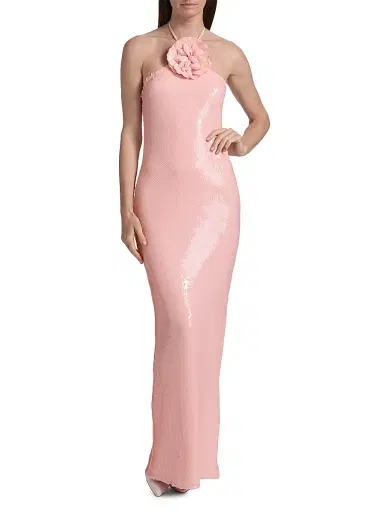 Rodarte Women's Sequined Floral Halter Cocktail Dress - Pink | Thumbnail 3
