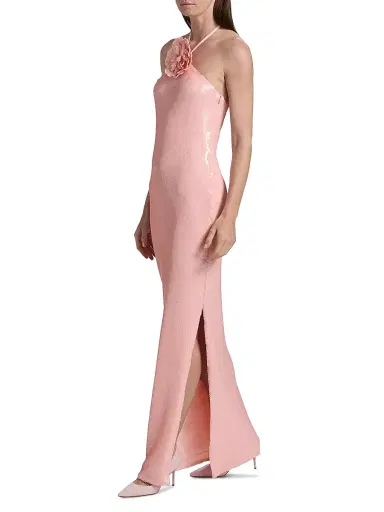Rodarte Women's Sequined Floral Halter Cocktail Dress - Pink | Thumbnail 4