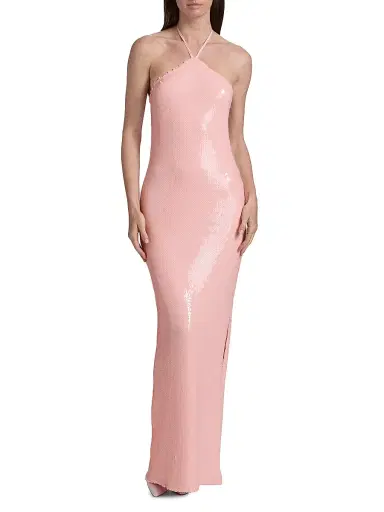 Rodarte Women's Sequined Floral Halter Cocktail Dress - Pink | Thumbnail 6
