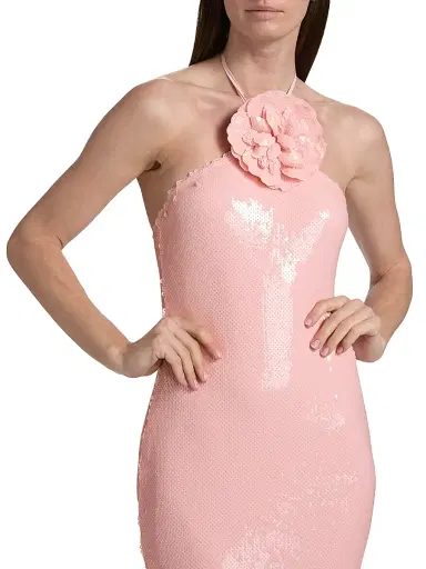 Rodarte Women's Sequined Floral Halter Cocktail Dress - Pink | Thumbnail 7