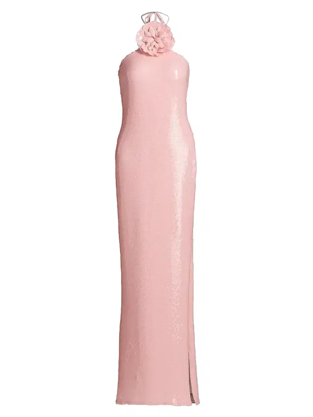 Rodarte Women's Sequined Floral Halter Cocktail Dress - Pink