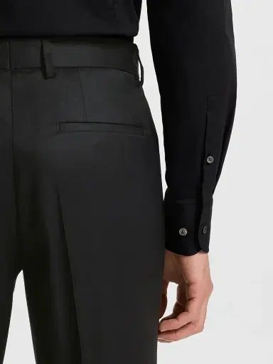 BOSS Men's Formal Trousers in Virgin-Wool Serge - Black | Thumbnail 5
