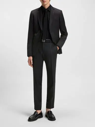 BOSS Men's Formal Trousers in Virgin-Wool Serge - Black | Thumbnail 6