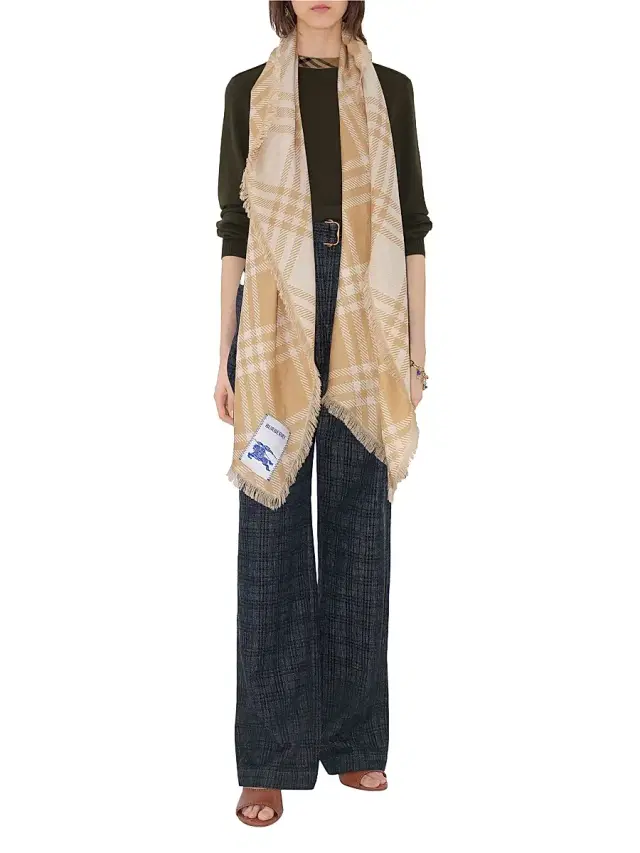 Burberry Women's Wide Check Wool Scarf - Sand Ecru