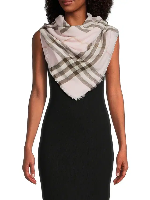 Women's Check Wool Scarf - Bow Pink