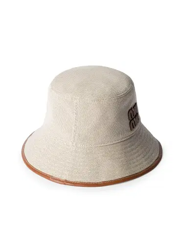 Miu Miu Women's Canvas and Leather Bucket Hat - Beige Khaki - Size Medium | Thumbnail 2 Miu Miu Women's Canvas and Leather Bucket Hat - Beige Khaki - Size Medium | Thumbnail 2