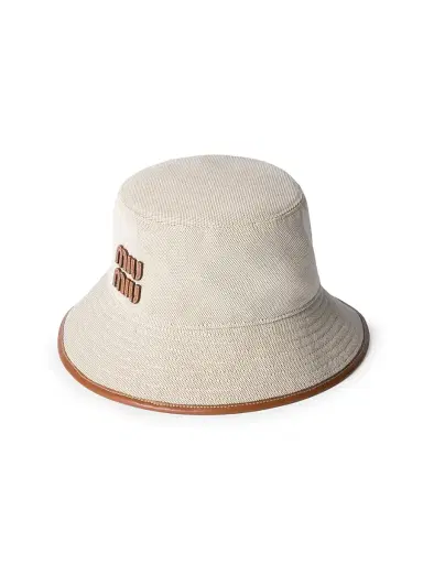 Miu Miu Women's Canvas and Leather Bucket Hat - Beige Khaki - Size Medium | Thumbnail 1 Miu Miu Women's Canvas and Leather Bucket Hat - Beige Khaki - Size Medium | Thumbnail 1