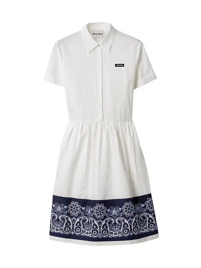 Women's Slubbed Poplin Dress with Print - White