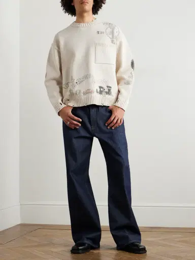 KAPITAL Distressed Printed Cotton Sweater - Men | Thumbnail 2 KAPITAL Distressed Printed Cotton Sweater - Men | Thumbnail 2