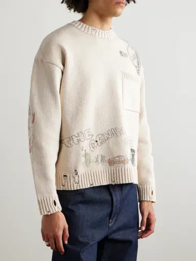 KAPITAL Distressed Printed Cotton Sweater - Men | Thumbnail 3 KAPITAL Distressed Printed Cotton Sweater - Men | Thumbnail 3