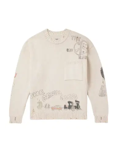 KAPITAL Distressed Printed Cotton Sweater - Men | Thumbnail 1 KAPITAL Distressed Printed Cotton Sweater - Men | Thumbnail 1