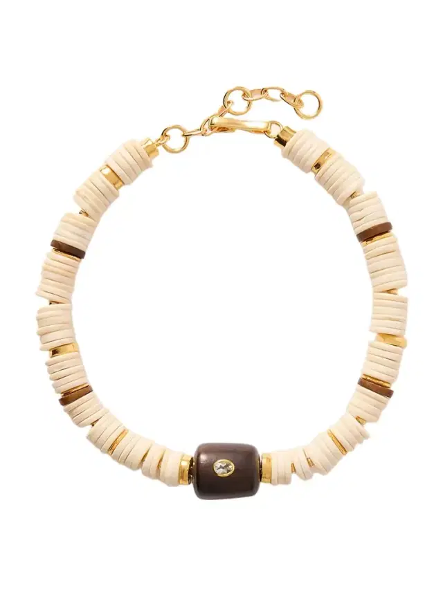 New Moon Gold-tone, Wood, Topaz And Bone Necklace
