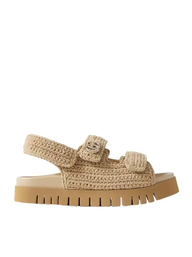 New Marmont Leather-trimmed Embellished Crocheted Cotton Platform Sandals