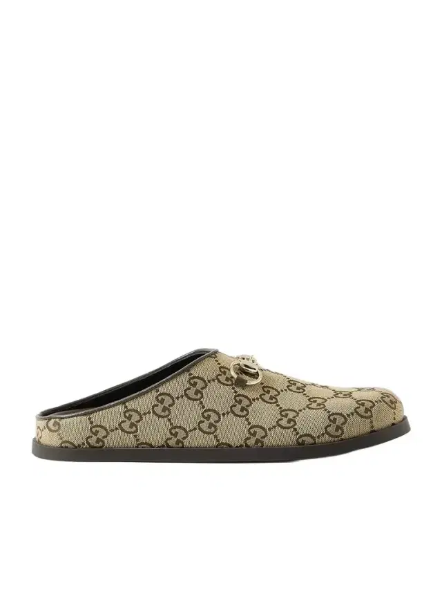 New Sol Horsebit-detailed Leather-trimmed Canvas-jacquard Slippers