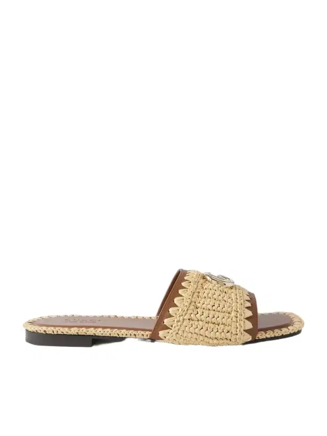 Marmont Gg Leather And Raffia Slides