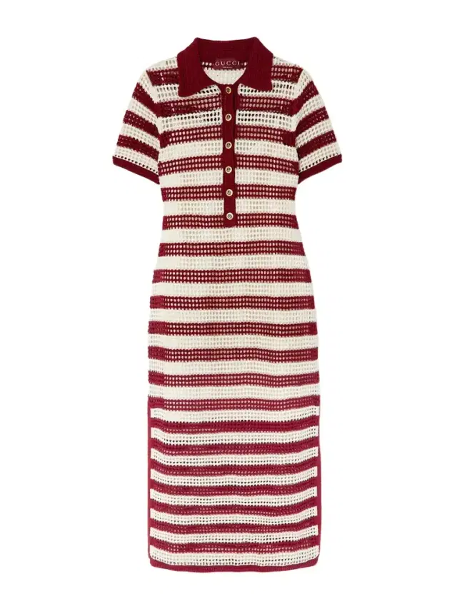 Striped Crocheted Cotton Midi Dress