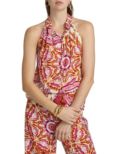 FIGUE Women's Betty Printed Tieneck Sleeveless Top - Sunburst Medallion Pink - Size Small | Thumbnail 3 FIGUE Women's Betty Printed Tieneck Sleeveless Top - Sunburst Medallion Pink - Size Small | Thumbnail 3