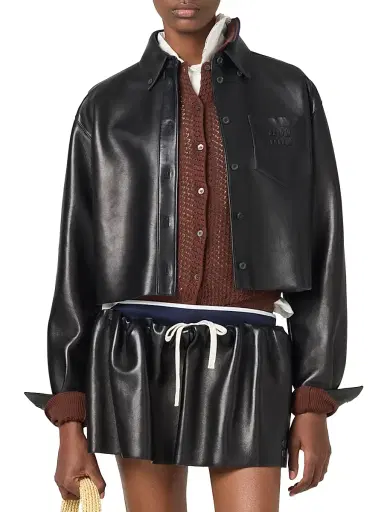 Miu Miu Women's Plongé Nappa Leather Shirt | Thumbnail 2 Miu Miu Women's Plongé Nappa Leather Shirt | Thumbnail 2