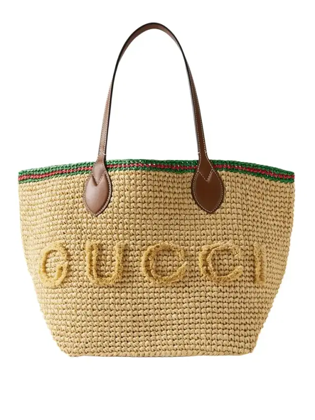 Leather-trimmed Faux Raffia Tote