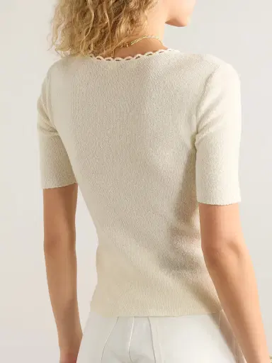 Chloé Picot-trimmed Ribbed Cotton-blend Bouclé T-shirt | Thumbnail 3 Chloé Picot-trimmed Ribbed Cotton-blend Bouclé T-shirt | Thumbnail 3