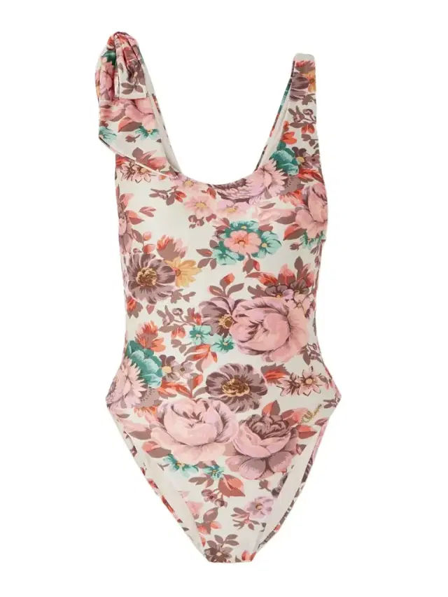 Bow-embellished Floral-print Swimsuit