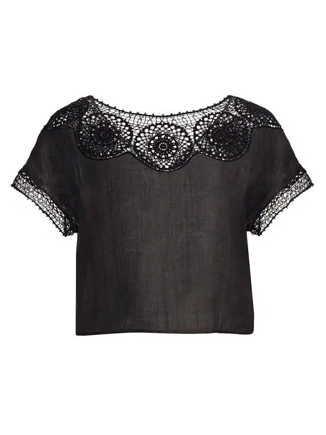 Women's Caila Embroidered Scoopneck Top - Black