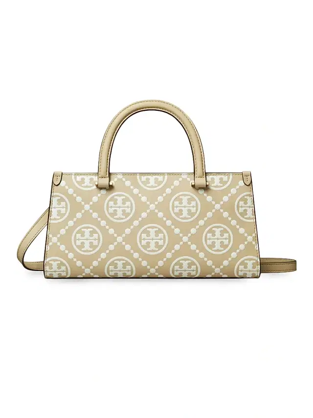 Women's  T Monogram Embossed Leather Top Handle Bag - Beige