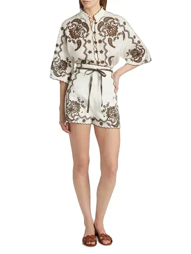 Zimmermann Women's Ascension Embroidered Linen Shirt - Chocolate | Thumbnail 2 Zimmermann Women's Ascension Embroidered Linen Shirt - Chocolate | Thumbnail 2