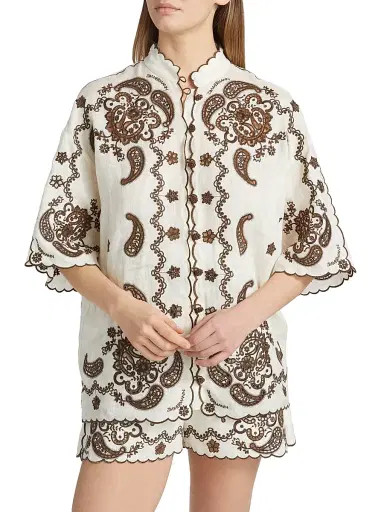Zimmermann Women's Ascension Embroidered Linen Shirt - Chocolate | Thumbnail 3 Zimmermann Women's Ascension Embroidered Linen Shirt - Chocolate | Thumbnail 3