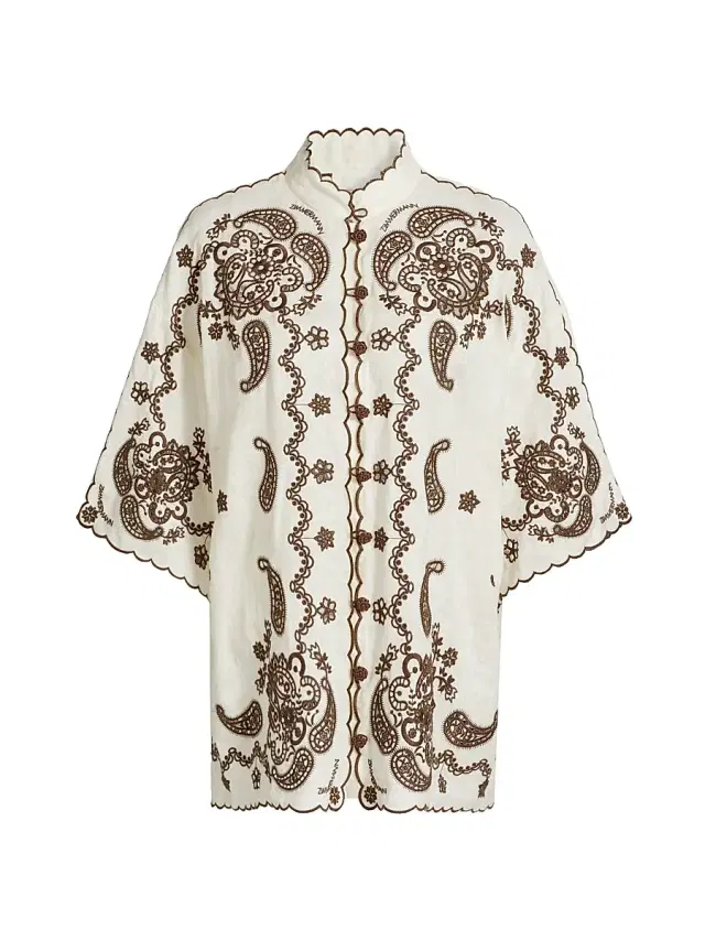 Zimmermann Women's Ascension Embroidered Linen Shirt -  Chocolate