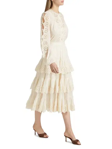 Zimmermann Women's Lucky Embroidered Tiered Cotton Midi-Skirt - | Thumbnail 2 Zimmermann Women's Lucky Embroidered Tiered Cotton Midi-Skirt - | Thumbnail 2