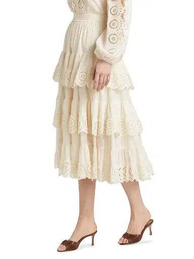 Zimmermann Women's Lucky Embroidered Tiered Cotton Midi-Skirt - | Thumbnail 4 Zimmermann Women's Lucky Embroidered Tiered Cotton Midi-Skirt - | Thumbnail 4
