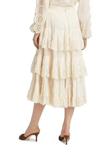 Zimmermann Women's Lucky Embroidered Tiered Cotton Midi-Skirt - | Thumbnail 5 Zimmermann Women's Lucky Embroidered Tiered Cotton Midi-Skirt - | Thumbnail 5