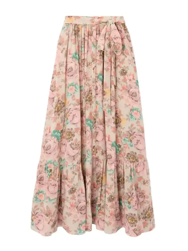 Belted Floral-print Silk Crepe De Chine Maxi Skirt