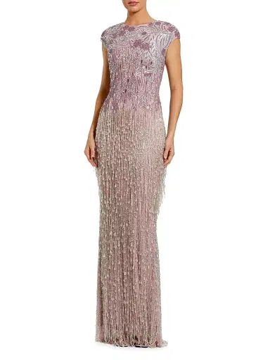 Mac Duggal Women's Evening Embellished Mesh Cap-Sleeve Gown - Vintage Lilac - Size 14 | Thumbnail 1 Mac Duggal Women's Evening Embellished Mesh Cap-Sleeve Gown - Vintage Lilac - Size 14 | Thumbnail 1