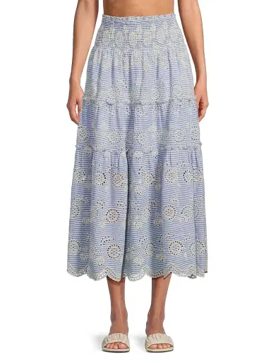 Change of Scenery Women's Charlie Eyelet Smocked Skirt - Sky Natural - Size Medium | Thumbnail 3 Change of Scenery Women's Charlie Eyelet Smocked Skirt - Sky Natural - Size Medium | Thumbnail 3